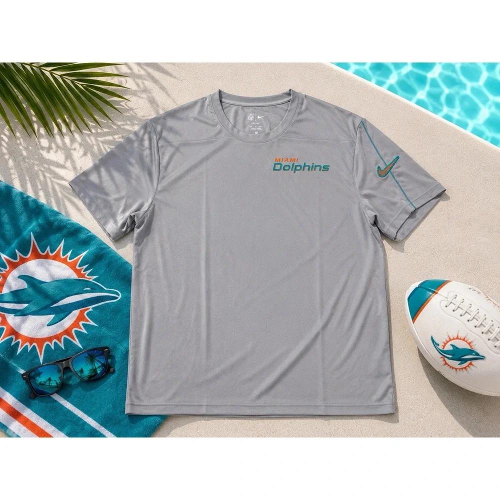 Nike Miami Dolphins Shirt Mens 3XL Gray Dri-FIT NFL Football Performance Tee NEW